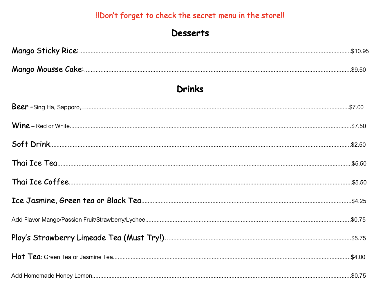 Menu Lucky Noodles Denver